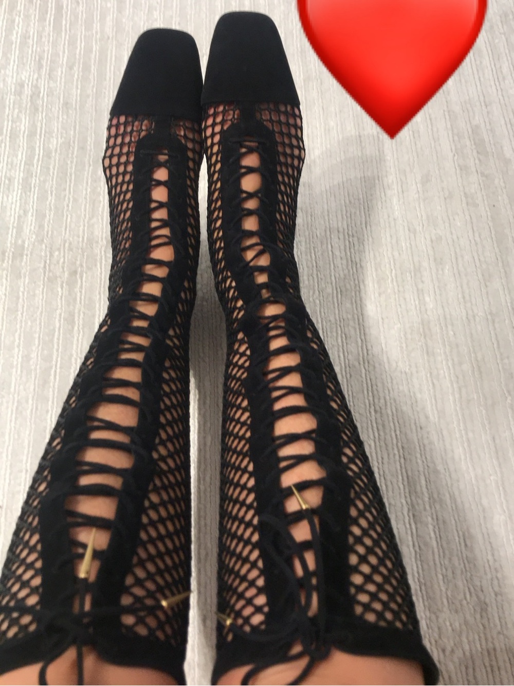 Christian Dior Fishnet Lace-Up Knee High Boots Black 37.5 Runway Rare